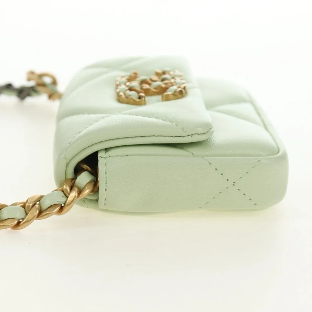 CHANEL Matelasse 19 Chain Bag Lamb Skin Gold Light green